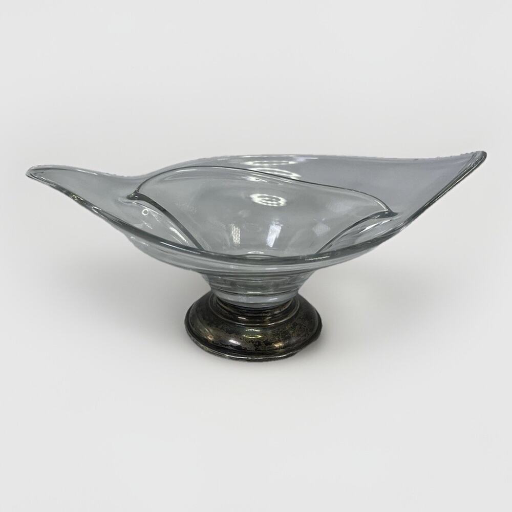 VTG Frank M Whiting Clear Glass Curved Candy Dish 925 Sterling Silver Base MCM - Picture 6 of 11